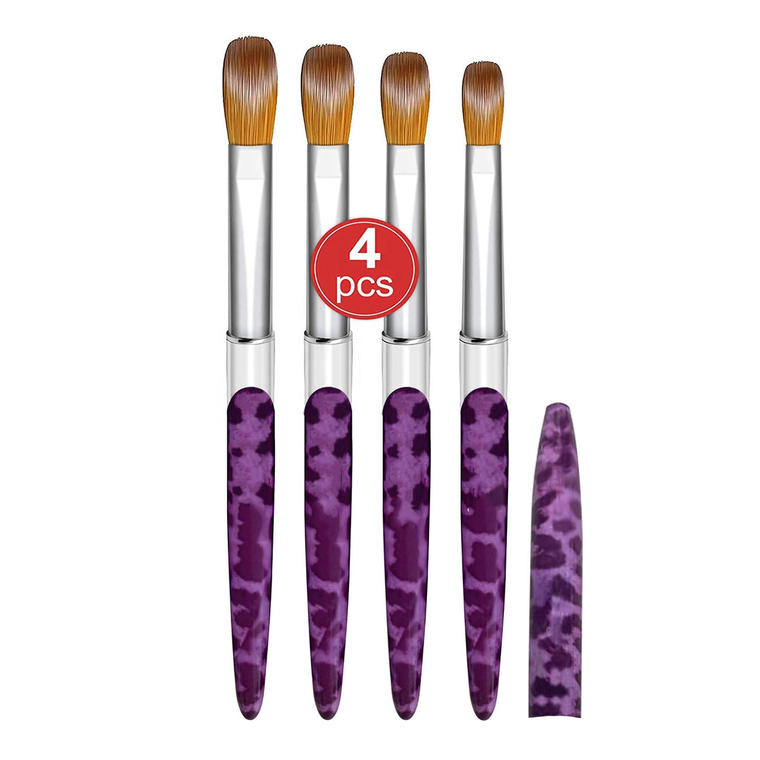 Hot Selling 4 PCS Acrylic Nail Art Mink Brush Wood Handle Gel Builder Manicure Brush Drawing Tools Nail Pen