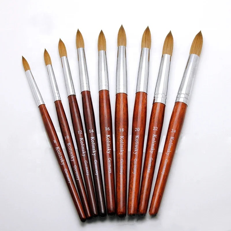 High Quality Wholesale Wood Handle Salon Nail Pen Carving Drawing Painting Manicure Brush Tools Kolinsky Hair Nail Brush