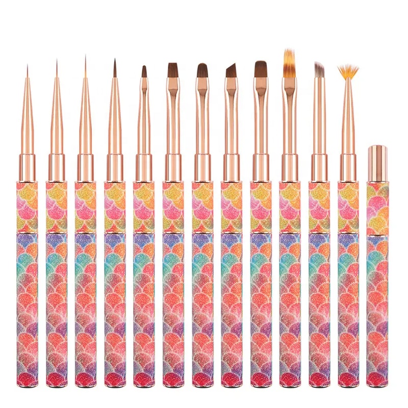 Wholesale Hot Sale Rainbow Gradient 12 Style Acrylic UV Gel Extension Flower Design Drawing Painting Pen Manicure Nail Brush