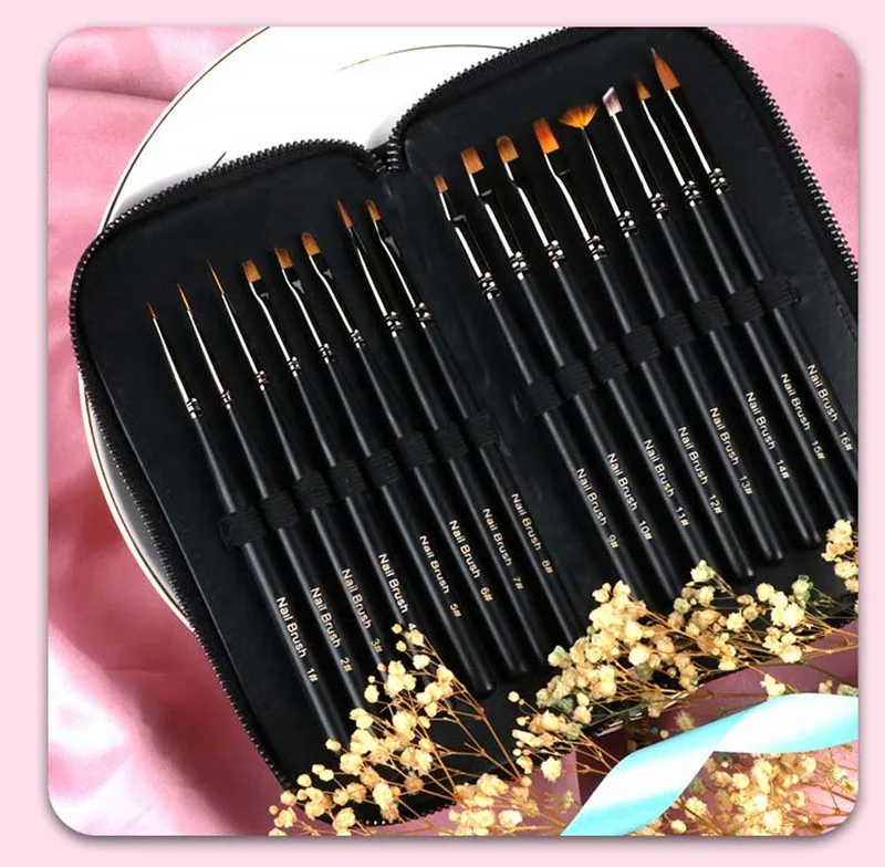 New 16Pcs Professional Luxury Set Nail Art Acrylic Liquid Powder Carving Pen Gradient Tool Manicure Nail Brush